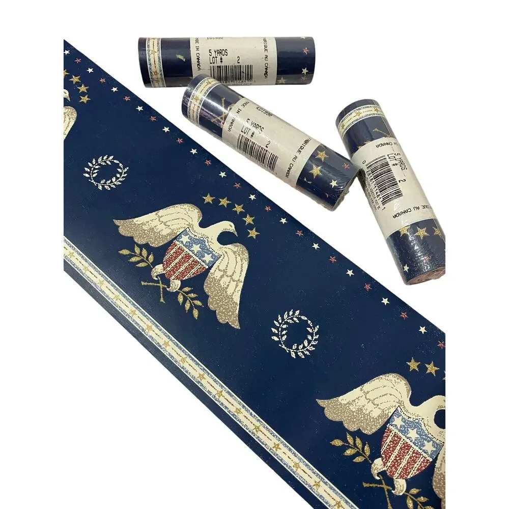 VTG NOS EAGLE Crest Seal Americana RWB Wallpaper Border 5 yd x 5